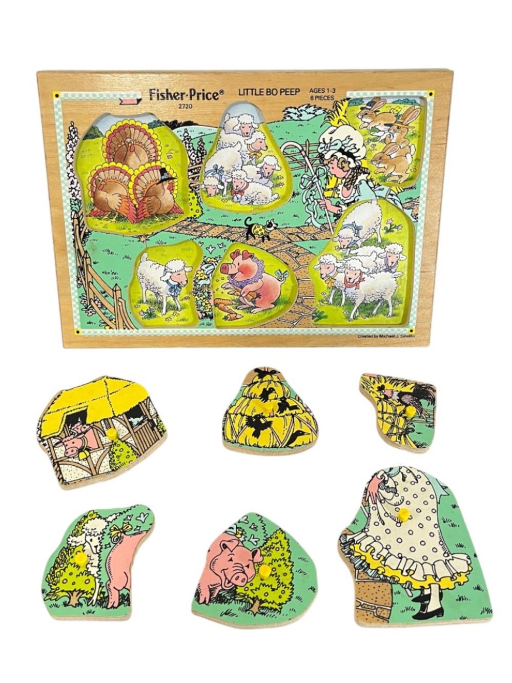 Vintage 1984 Fisher Price Little Bo Peep Wood Peg Puzzle #2720